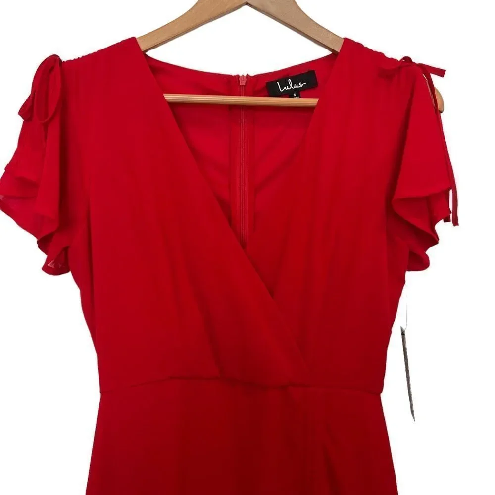 NWT Lulu’s Outstanding Red Ruched High-Low Midi Dress size S - Picture 6 of 12